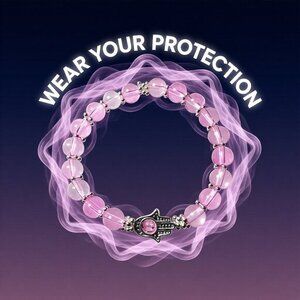 Sleek! Pink Hydrothermal Beads ~ Girlie Stretch Bracelet - Hamsa Hand & Love